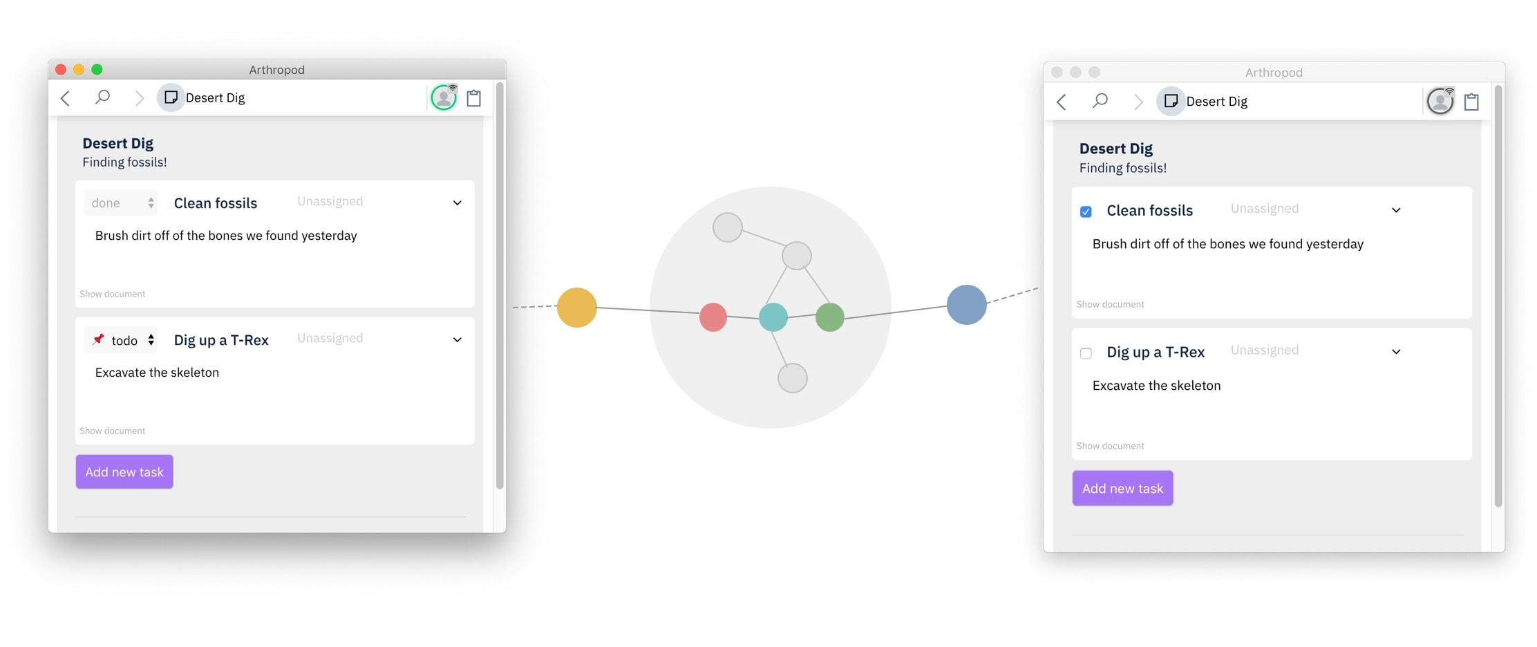 Issue tracker clients can collaborate in real time, even while running different versions. Each client interacts with a local document in its native schema; Cambria’s translation layer ensures compatibility across them.