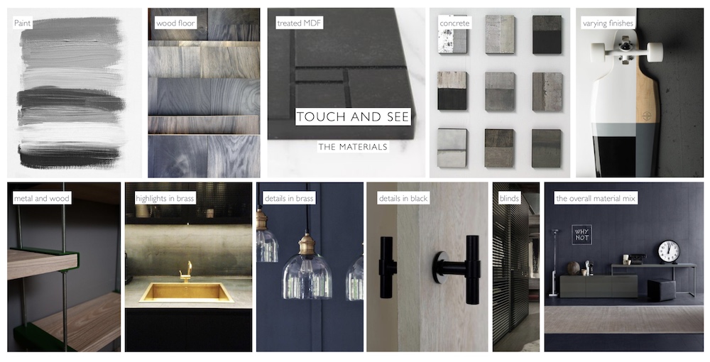 Interior architecture firm Novono created this mood board for a client. Mood boards are a classic technique in the collect-then-think process of visual creative professionals including graphic designers and fashion designers.