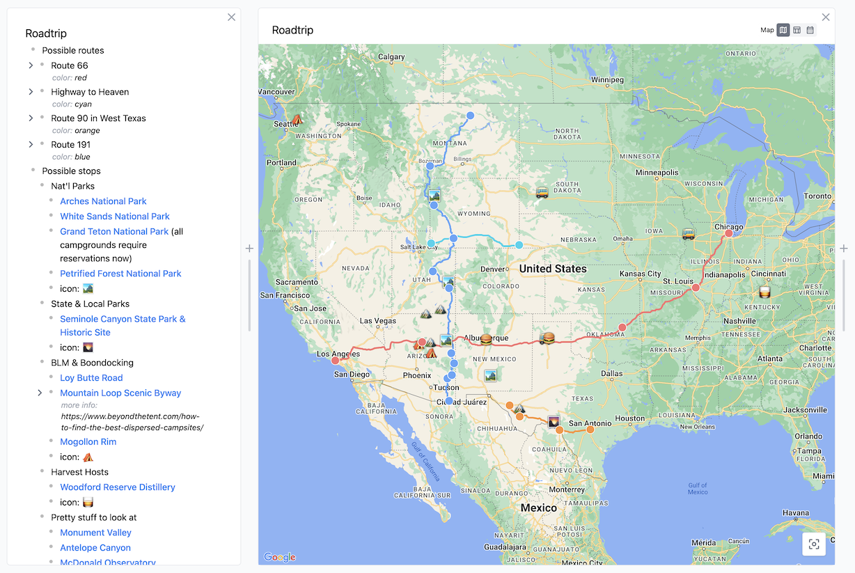 Mapping out a long RV journey across the United States