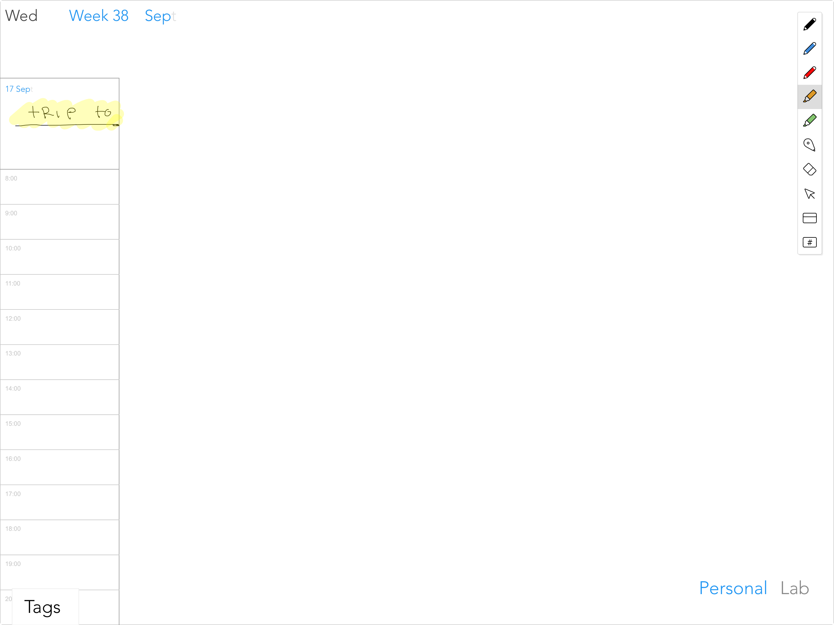 Only a small section of the writing appears per day