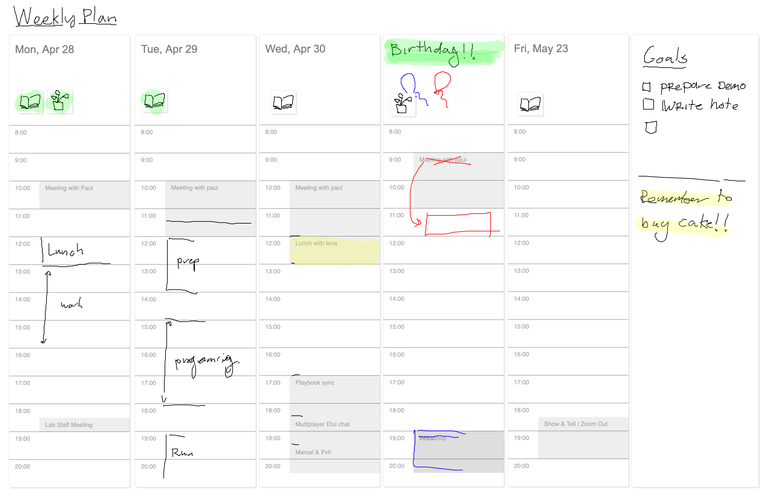 A digitial notebook that allows you to scribble on top of your Google Calendar events