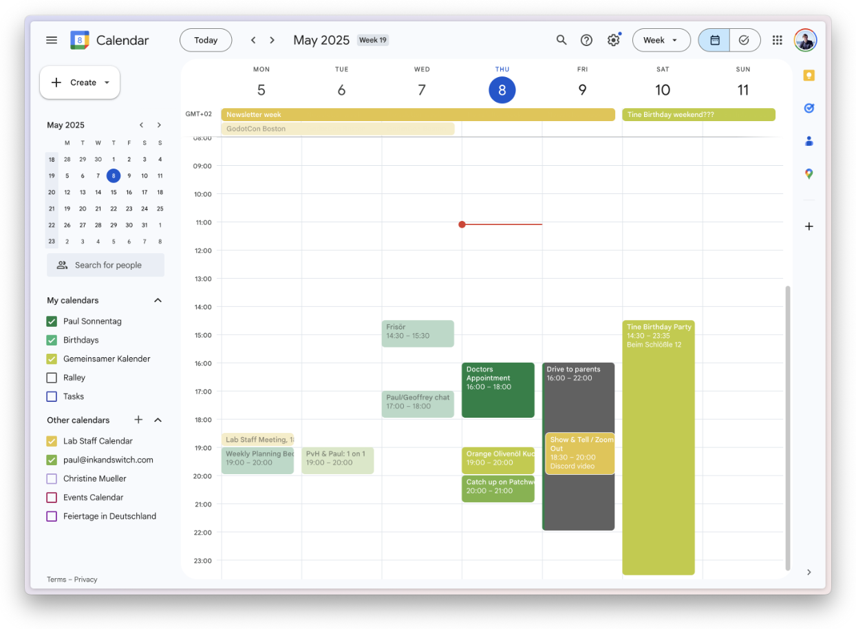 Weekly calendar of the author
