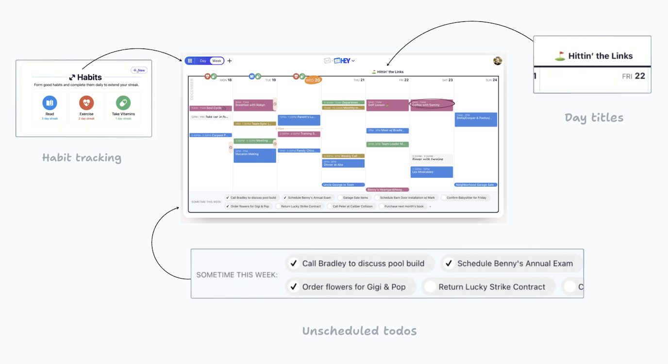 Hey calendar, a calendar app with habit tracking todo list and other customization features