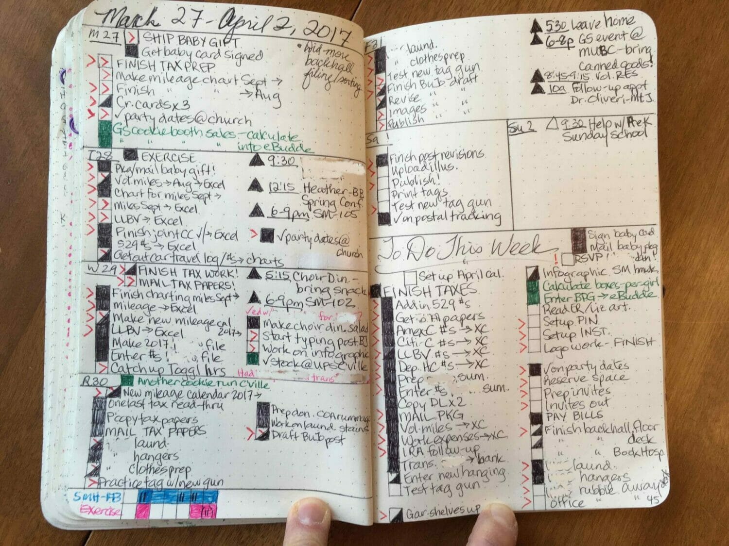 Example of real-world bullet journal from Super Mom Hacks.