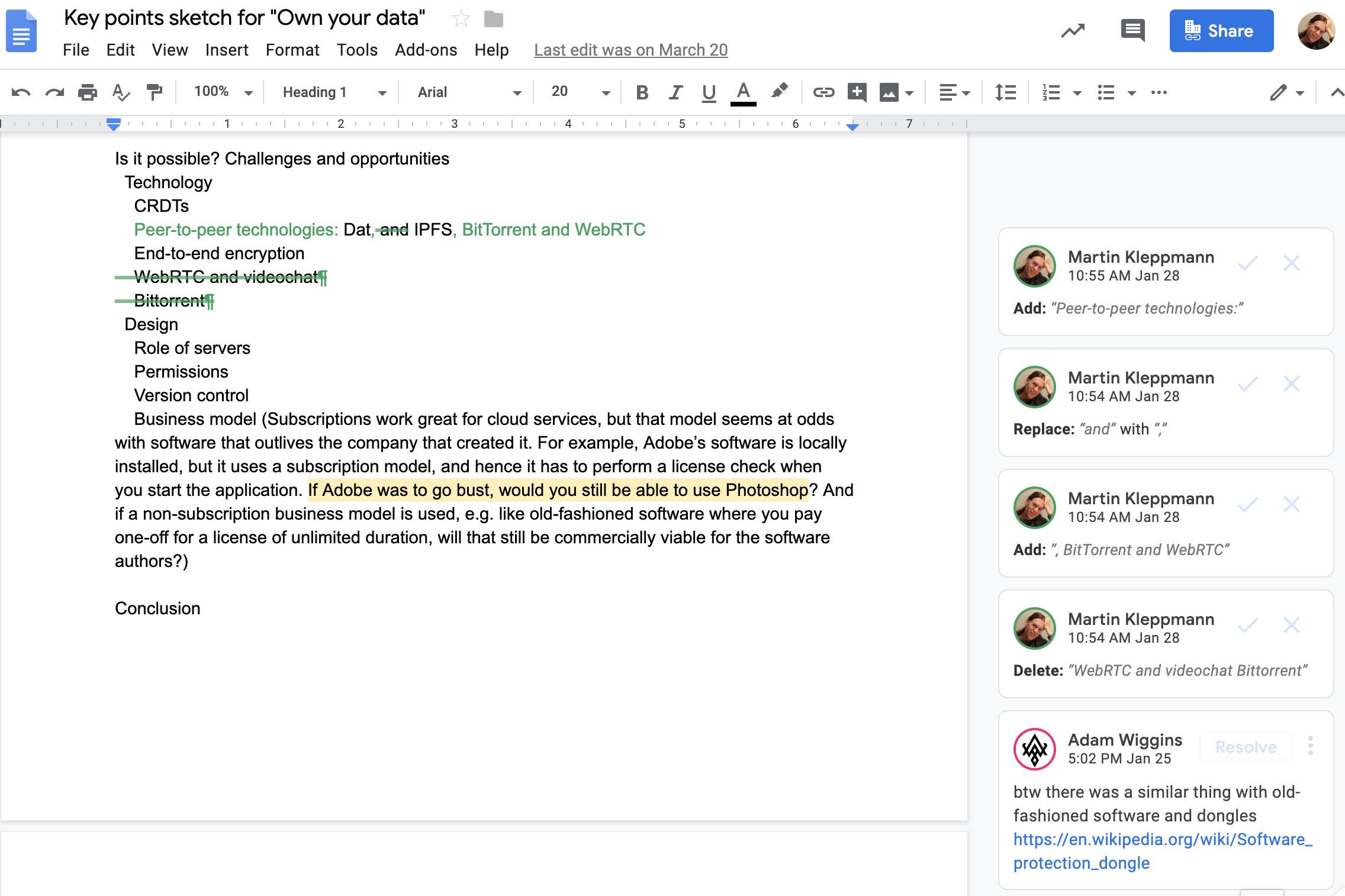 Suggesting changes in Google Docs
