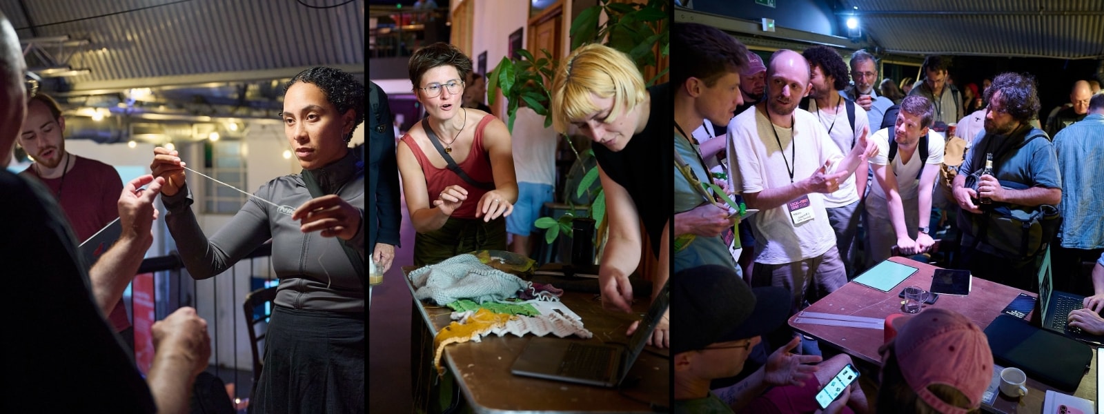 A spread of photos from Lab Day showing notebook-making, knitting, and lively discussion.