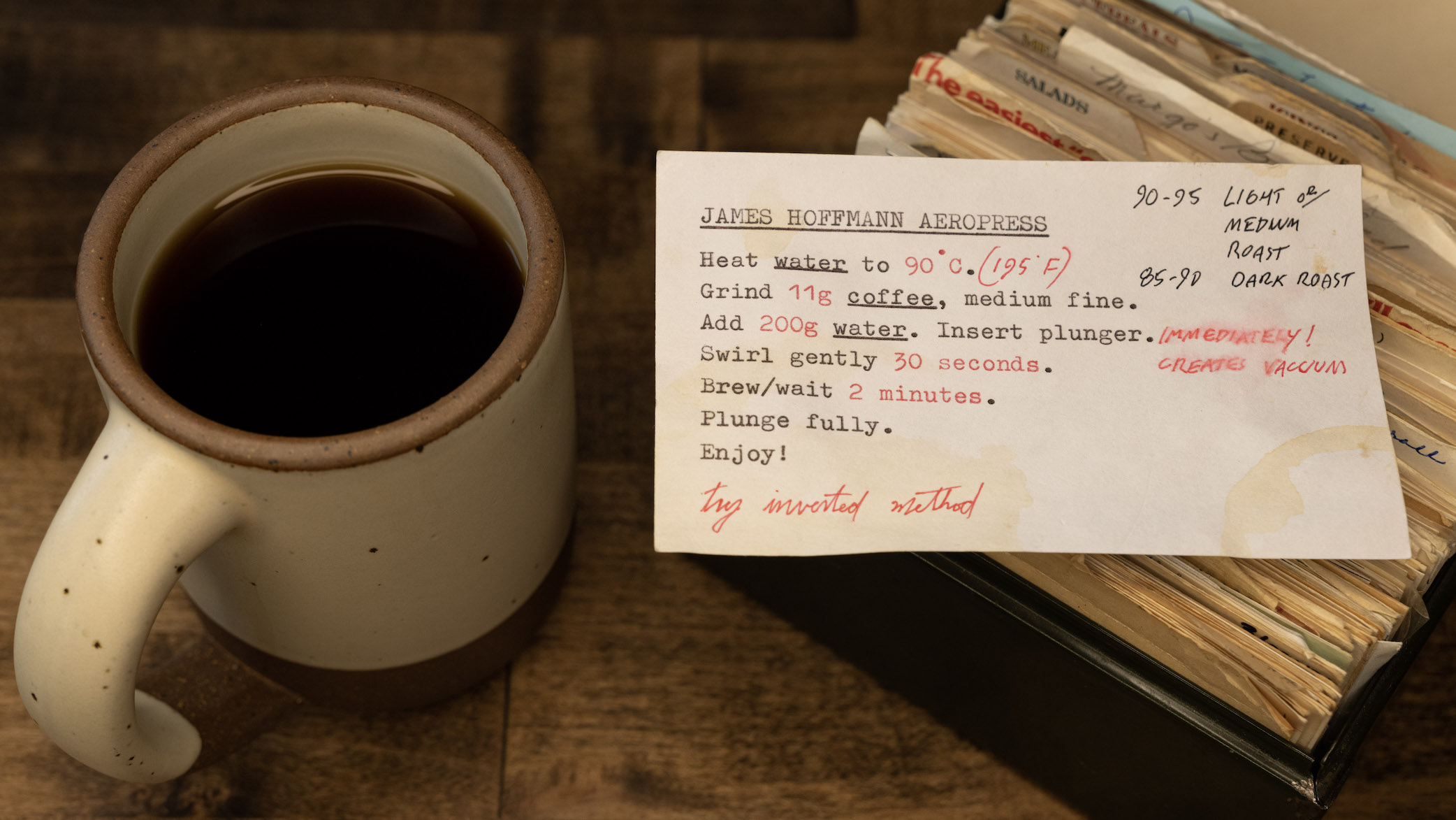 A coffee recipe with handwritten annotations